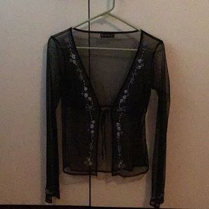 Bebe sheer blouse black with embroidery